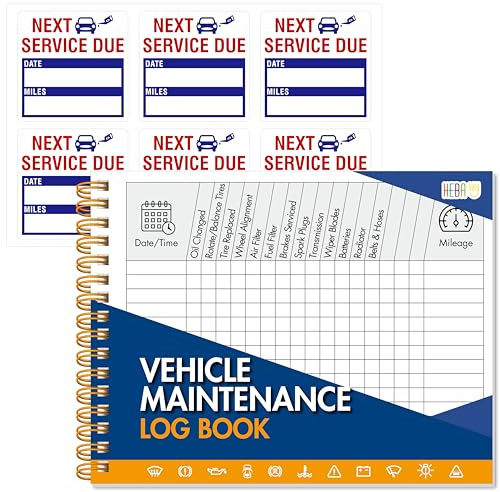 Vehicle Maintenance Log Book, 110 Car Maintenance & Expense Tracker Record Sheets Plus 36 Service Due Stickers, Car Repair & Service Record Spiral Binding Logbook (5.5” x 7.1”)
