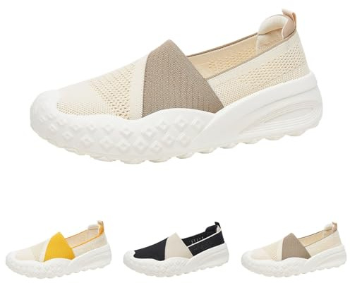 Scarpe ortopediche da donna, senza lacci, con piedi larghi, in memory foam, con morbida imbottitura ad aria, traspiranti, comode, per attività all'aperto, jogging, passeggiate, giallo., 40 EU