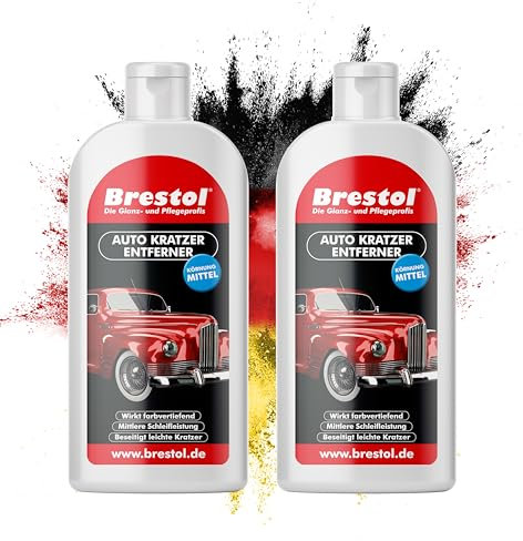 BRESTOL® Auto Kratzer Entferner 2x 500 ml, Kratzerentferner Autolack - entfernt kleine Kratzer & Schrammen, Farbspuren, Reibspuren & Rostspuren, Lackkratzerentferner & Lackreiniger