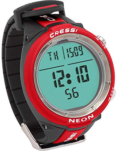 Cressi Neon Watch Computer-Computer Orologio per immersioni scuba/apnea dalle dimensioni estremamente ridotte, Nero/Rosso