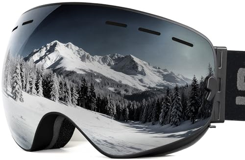 SPOSUNE Ski Goggles Over Glasses with Anti-Fog Spherical Dual Lens,100% UV400 Protection Skiing Snow Snowboard Goggles for Men Women Youth,Helmet Compatible Anti Glare Impact Resistant Windproof