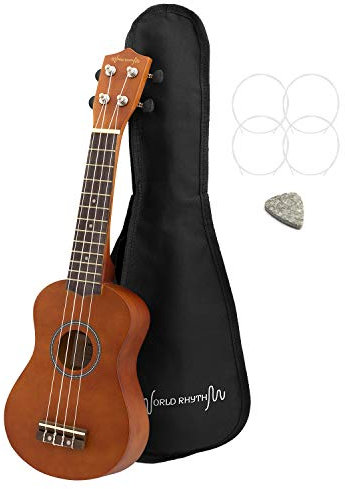 World Rhythm Sopran-Ukulele für Anfänger, natürliches Finish, mit Gigbag, Ersatz-Ukulele-Saiten und Filz-Plektrum, natur, WR-302