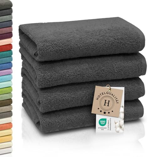 ZOLLNER 4er Set Handtücher - weiche und saugstarke Gästehandtücher - waschbar bis 95°C - Baumwolle - 50x100 cm in Graphit