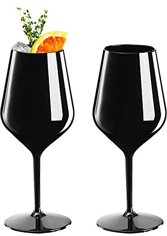 Doimoflair calice da vino in plastica spumante bicchiere riutilizzabile aperitivo infrangibile nero 47 cl. Set 2 pezzi.
