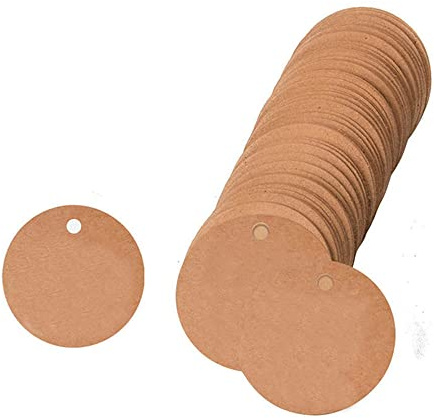 GIVBRO 100 piezas etiquetas de regalo en blanco de papel kraft, tarjetas redondas colgantes para decoración de cajas de dulces - 3,5 cm