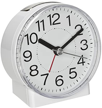 TFA Dostmann Analoger Wecker, 60.1037.02, mit Sekundenzeiger, Hintergrundbeleuchtung und Weckalarm, weiß, (L) 87 x (B) 45 x (H) 85 mm