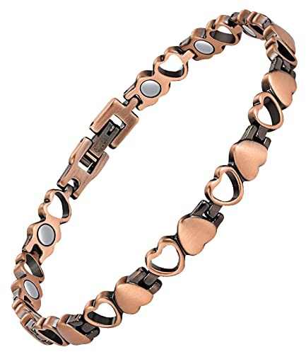 Feraco Copper Ankle Bracelet for Women, 99.99% Pure Copper Magnetic Anklet with 3500 Gauss Neodymium Magnet, Adjustable Jewelry (Heart Shape)