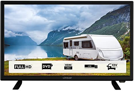 Linsar TV de 24 pulgadas (TV de 60 cm)con reproductor de DVD integrado para móviles y caravanas adaptador de coche de 12 V, Dolby Audio, Triple sintonizador DVB-C/T2/S2, HDMI, USB
