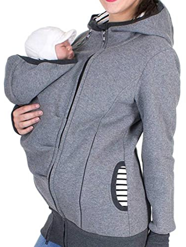 DNJKH Abrigo Portabebe Y Maternidad Chaqueta Acolchada Premamá, 2 En 1 Otoño E Invierno Multifuncional Sudaderas De Premamá En Forma De Canguro, Grey-S