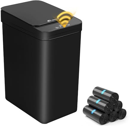 LJIACLEA Black Bathroom Trash Can 2.6 Gallon Motion Sensor Trash Cans Automatic Touchless Garbage Bin Small Smart Trash Can for Bathroom,Kitchen, Toilet, Bedroom, RV
