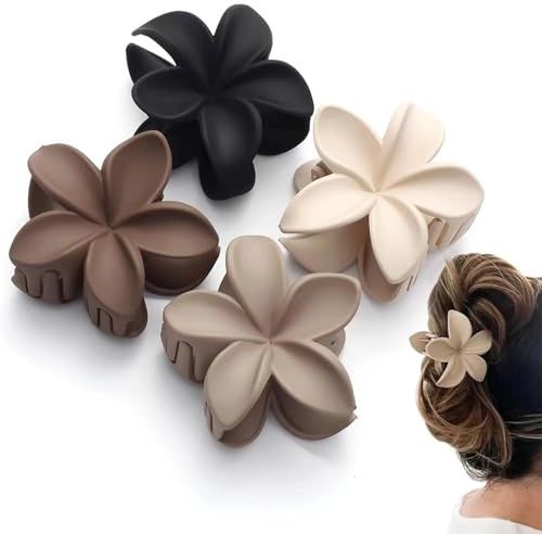 Ypkia Lot de 4 barrettes à cheveux en forme de fleur - Grand ensemble mat - Pour femme - Accessoires de cheveux épais et fins