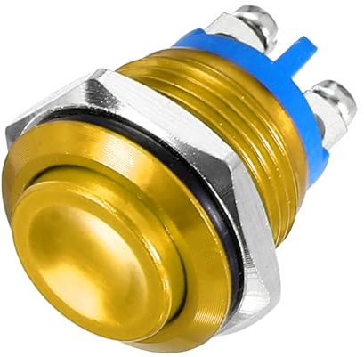 QUARKZMAN Interrupteur à Bouton-Poussoir en Métal à Verrouillage 16 mm de Diamètre de Montage 1No Spst avec Voyant Led Jaune, Tête Ronde Haute, 1 Pièce