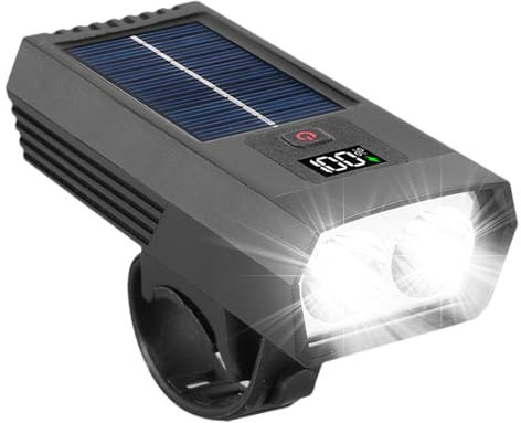 Generico Luci per bicicletta ad energia solare, Luce solare per bicicletta con display digitale, batteria di lunga durata per ciclismo su strada, Nero, IPX4, 100 lumen, 1 pezzo