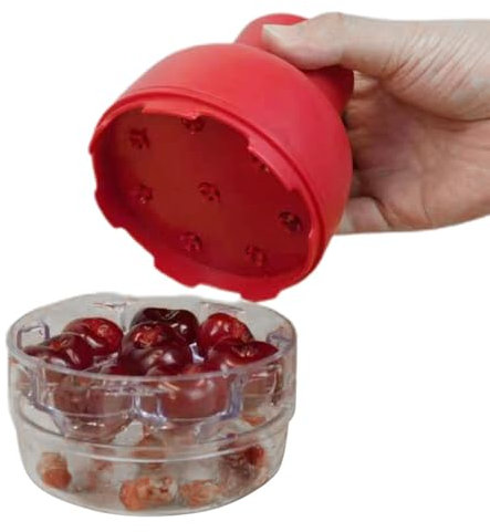 Qumiuu Tocciolatore di ciliegie, strumento per la rimozione del nucleo – 8 fori per prugne, snocciolatore di ciliegie, processore di frutta, spinta tipo per la rimozione dei nuclei per ciliegie,