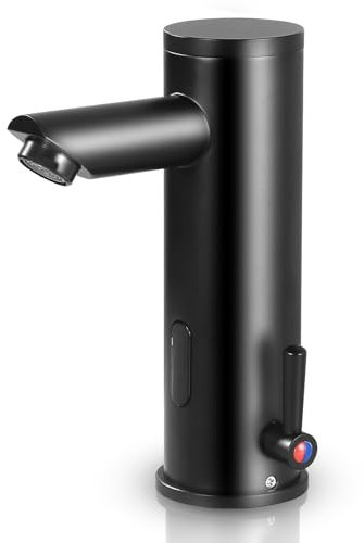 Fyeer Robinet de salle de bain avec capteur noir mat - Mitigeur infrarouge automatique sans contact pour salle de bain et lavabo