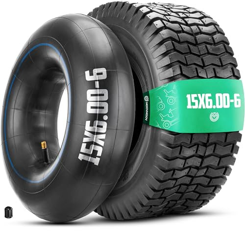 MOOVMOOV - Neumático 15x6.00-6 Cámara de Aire Incluida (Tube Type) para Tractor Cortacésped, Coches de Golf, Etc. - Agarre, Durabilidad, Compatible con Jardín y Césped - No Apto para Uso en Carretera