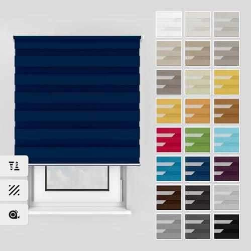 Estika Doppelrollo mit Bohren 65x150 cm Farbe: Sommernacht, Rollo Deckenmontage und Wandmontage Fenster rollos für innen, Jalousien Fenster, Tür Rollo