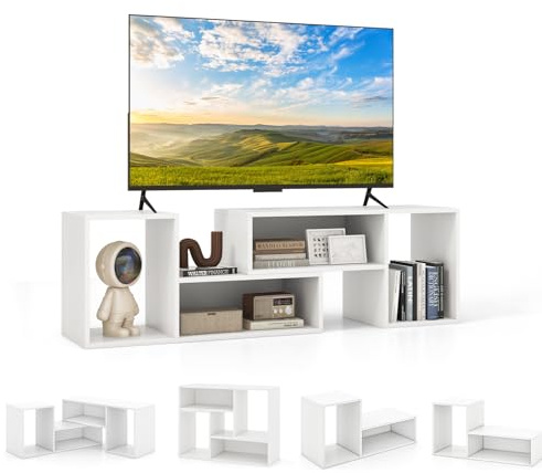 KOMFOTTEU Mueble TV Combinable de 2 Piezas, Soporte para TV de hasta 60 Pulgadas, Centro de Entretenimiento con Estantes Cerrados y Abiertos, Armario de Televisor Multifuncional para Salón (Blanco)