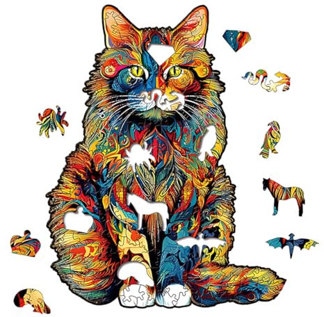 LONZIKP Holzpuzzle Erwachsene 60 Teile Maine Katze Unregelmäßige Einzigartige Puzzle Holzpuzzle Tierform Holz Puzzle (21x14.8cm)