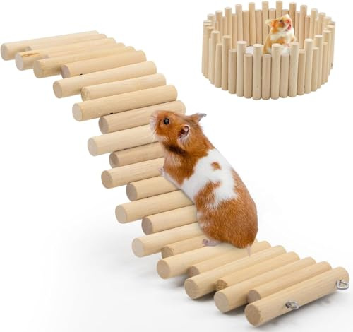 Duseu 2 PCS Wooden Hamster Fence, Bridge Cage Decor, Wooden Hamster Accessory 11.8in（3.93in High）