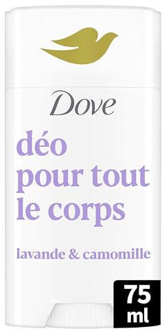 Dove - Déodorant pour Tout le Corps - Stick - Lavande & Camomille - Anti Odeurs et Traces Blanches 72h - Conçu pour les Peaux Sensibles - 75ml