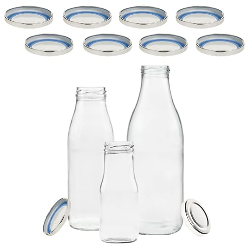 mikken 10 tapas para botellas de cristal TO48/5 cm – Blueseal – sin BPA/PVC – Tapa de repuesto Twist-Off – Tapa de rosca para botellas de leche y zumo, color plateado