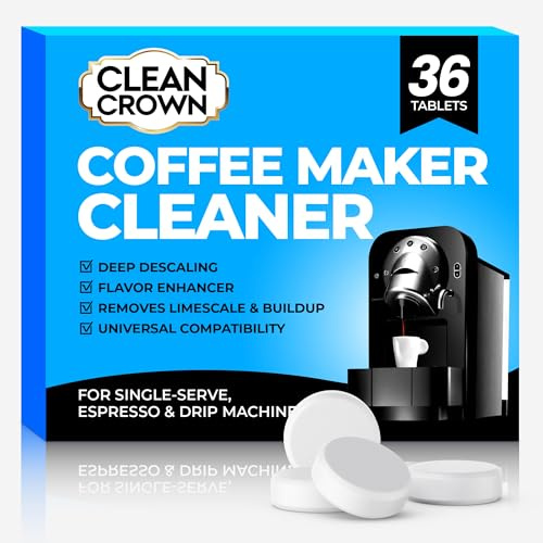 CleanCrown Coffee Maker Cleaner (36 Count), Cofee Maker Cleaner and Descaler, Coffee Machine Descalers, Espresso Machine Descaler Tabs for Brewer & Maker Cleaning, Compatible with Most Brands