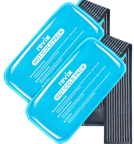 REVIX Grandes poches de glace pour blessures Réutilisables, 2 poches de gel chaud et froid avec conception rafraîchissante en PVC et sangle réglable, les muscles, les épaules(30 cm x 15 cm, bleu)