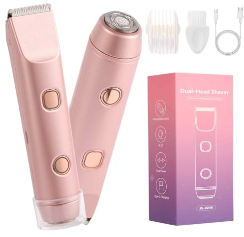 Bikini Trimmer for Women 2-in-1 Electric Razors for Pubic Hair Painless Wet & Dry Use Dual Head Electric Shaver for Women Support 60 Minutes Runtime for Facial Hair Removal & Body & Intimate Areas