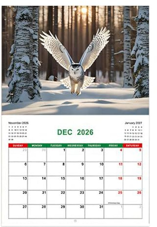 Calendario Da Parete 2026 Gufi | Calendario Mensile Con Motivi Di Gufi | Grandi A Strisce, Gennaio - Dicembre 2026, Pianificatore Per Palestra Casa Scuola Lavoro