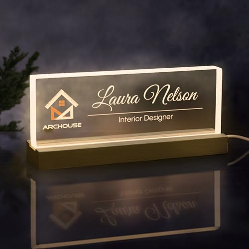 Custom Acrylic Desk Nameplate, Personalized Office Sign with Optional LED Stand