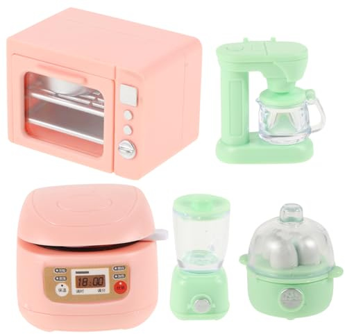 FRCOLOR Maison de poupée miniature avec four électrique, machine à café et appareils de cuisine polyvalents, portable et peu encombrant, pour décoration de maison de poupée