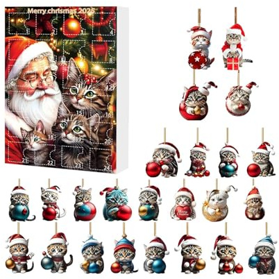 2025 julkalender - 3,5 cm katt adventsartikel, söt katt akrylhänge | söt kattunge hänge adventskalendrar, tecknad kattunge, för kattälskare gåva dekorativ