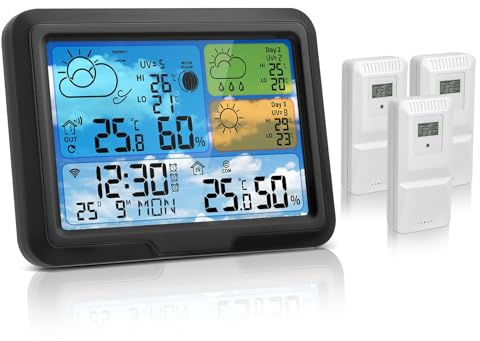 Station Météo Connectée Avec 3 Capteur Extérieur,Avec App Tuya Et Smartlife,Écran Lcd Coloré,Alarme, Réveil,Prévision Météo,Station Météo Sans Fil Pour Interieur&Exterieur