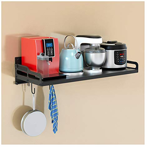 Scaffale per forno a microonde, in acciaio inox nero, per organizzare la cucina, staffa pieghevole, robusta mensola da cucina