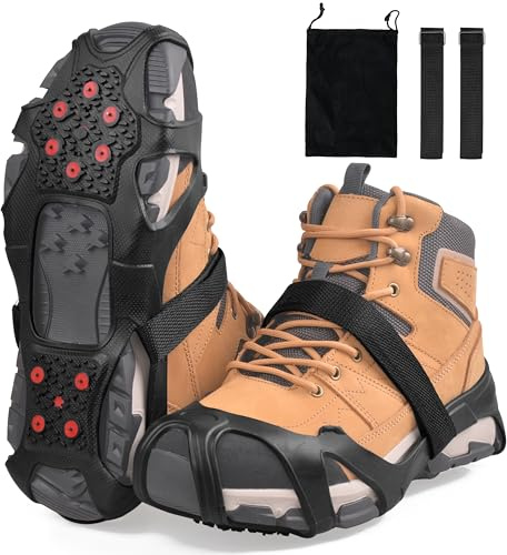 Ice Cleats for Shoes and Boots Tungsten Crampons Anti Slip Shoes Grippers with Reflective Heel,Ice Snow Walk Traction Cleats Overshoe Stretch Footwear for Men Women (Large(7.5-9.5 men/9-11 Women))