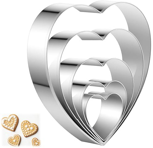 5 stycken kakskärare hjärta set, hjärta kakskärare, rostfritt stål kakskärare set, 5 olika stora hjärtkakmått form, silver kakmått gör-det-själv bakverktyg för kex fondant alla hjärtans dag