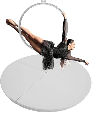 Generisk Pole-Dance-matta, rund Aerial Hoop fallskyddsmatta för hemmagymmet – 200 cm tjock, 5 cm säkerhetsmatta för Pole Dance, yoga och fitness – färg: Vit, perfekt för säker träning