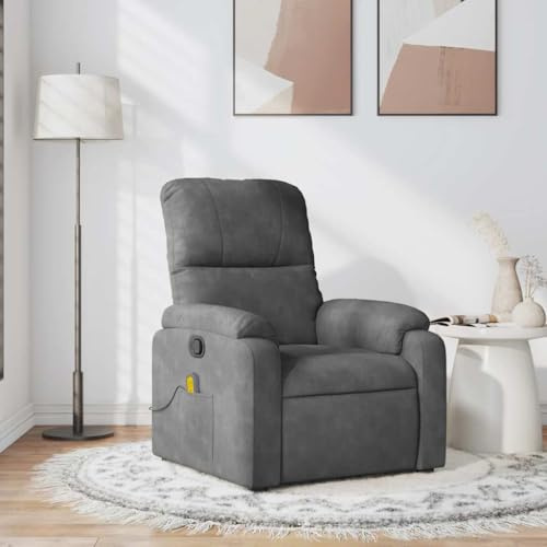 Owoxanthellate Fauteuil de massage en microfibre gris foncé avec fonction allongée, 75 x 89,5 x 103,5 cm, massage vibrant à 6 points, réglable en continu, charge maximale 110 kg, fauteuil TV pour