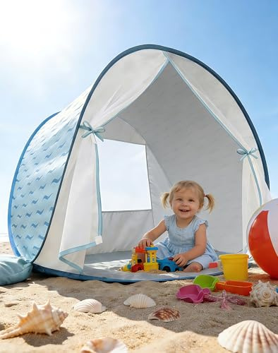 Pop Up Beach Tent with Mosquito Net - Baby Sun Shelter Canopy (Blue)