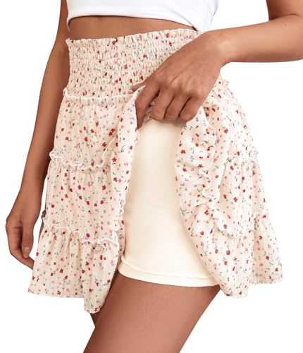 Adigaber Mini Falda de Mujer Color Sólido Cintura Alta con Pantalón Corto | Corto,Tul,Forro de seguridad,Malla,Cintura elastizada,Volante,Estampado,Control abdominal,Transpirable,Fiesta,Vacaciones