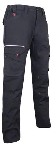 LMA WORKWEAR 1880 - Pantalon de Travail Stretch - 1425 Basalte - Multipoches, Extensible - Idéal BTP, Artisanat - Noir, Size 46 - Entrejambe 83