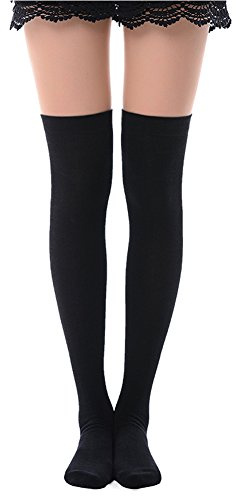 MK MEIKAN Black Thigh High Socks for Women, Gifts for Mom, Tube Over the Knee High Socks Cosplay Casual Breathable Sports Cheerleader Socks 1 Pair, Black