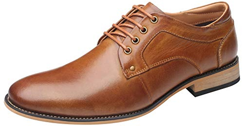 ANUFER Hombre Cuero Genuino Puntera Lisa Zapatos Derby con Cordones Formal Negocio Zapatos de Vestir Marrón SN01610 EU44