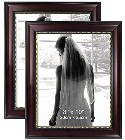 GraduationMall 8x10 Picture Frames, Real Glass, Display Photos for Wall or Tabletop, Mahogany with Gold Beads, 2-Pack