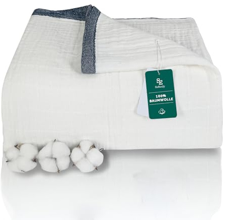 SE SOFTEXLY Couverture en Mousseline de Coton pour Adultes,Couverture Respirante à 4 Couches en Lin Teint dans la Masse pour Le lit,Super Douce pour Toutes Les Saisons (130x150cm, Blanc crème)