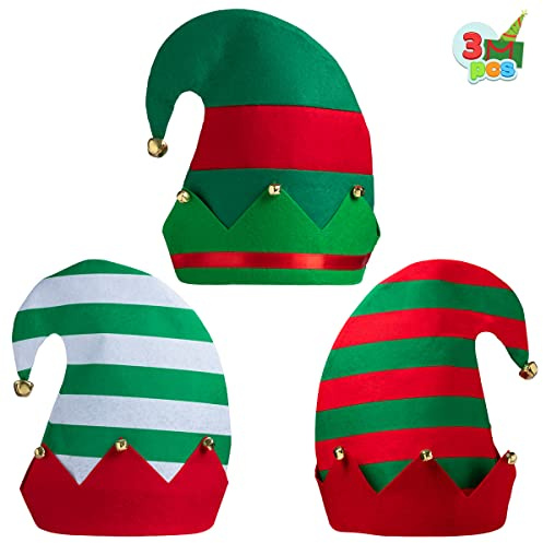 JOYIN 3 PCS Unisex Christmas Elf Hats for Christmas, Xmas Hats for Kids Adults, Funny for Xmas Party Gifts