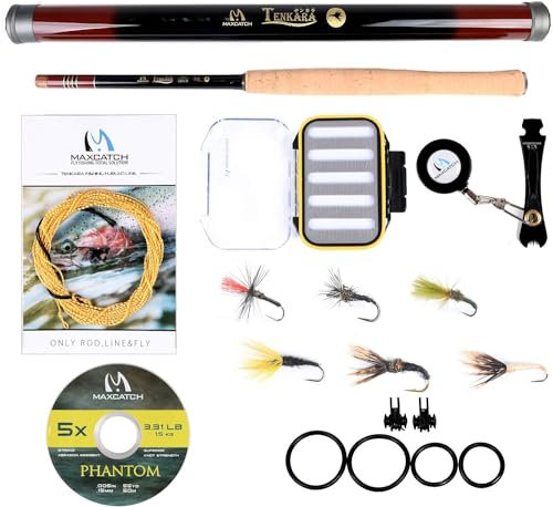 Maximumcatch Fliegenfischen Tenkara Ruten Combo Komplete Outfit 10/11/12/13ft Rute mit Schnüre und Zubehör (Tenkara Rute Combo, Triple-Zoom(2.52/2.9/3.2m))