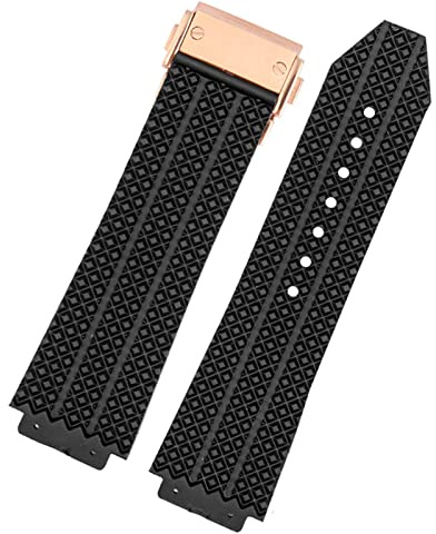 CZKE Watch Band för Hublot Big Bang Silicone 25 * 19mm Vattentät Män Klockrem Kedjeklocka Tillbehör Gummi Klocka Armbandskedja (Color : Particlesblackrose, Size : 25-19mm)