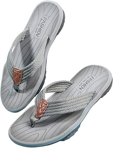 MGGMOKAY Men's Flip Flops Sandal Comfortable Thong Sandals Arch Support Casual T-Strap Sandals for Men Summer Beach Pool Shower Shoes,Grey,10.5